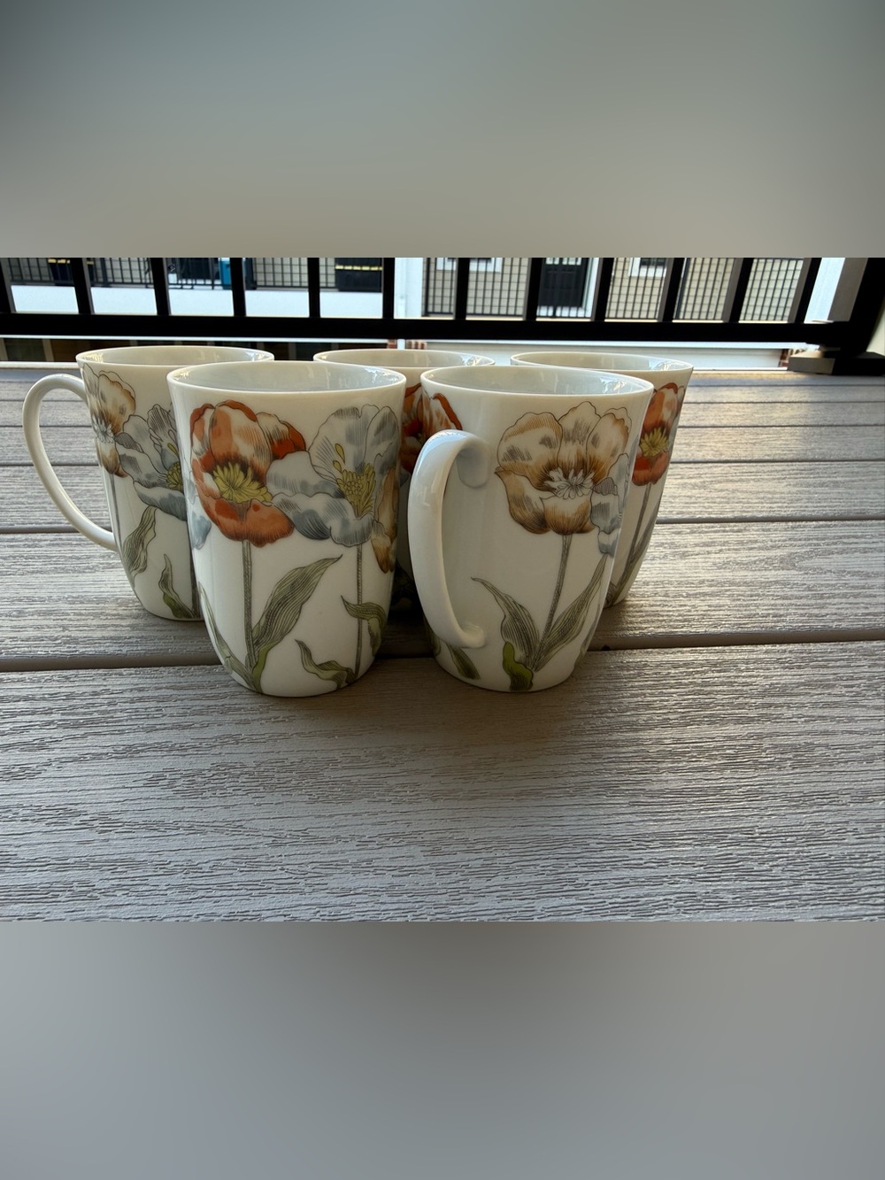 Vintage Fitz & Floyd Pastel Poppy Mugs Set of 5 Made in Japan 1986 Floral Coffee